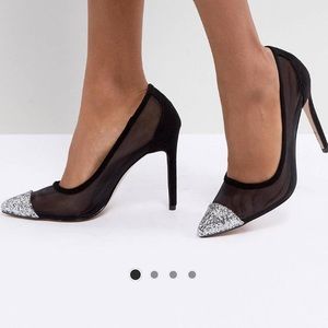 Public desire black glitter pump size 8 mesh
